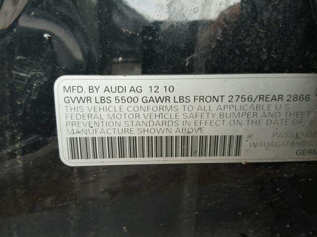 WAU4GAFB9BN050538 - 2011 AUDI A6 PRESTIG BLACK photo 10