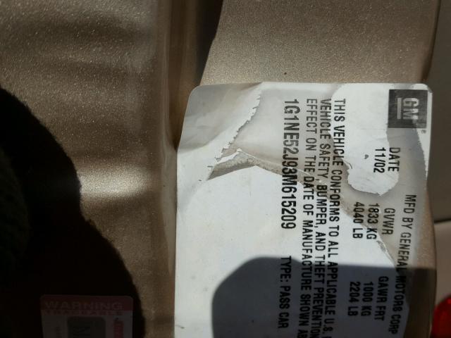 1G1NE52J93M615209 - 2003 CHEVROLET MALIBU LS 金色 照片 10