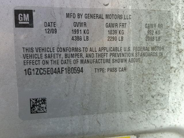 1G1ZC5E04AF180594 - 2010 CHEVROLET MALIBU 1LT 银色 照片 10