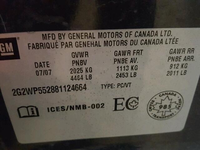 2G2WP552881124664 - 2008 PONTIAC GRAND PRIX GRAY photo 10