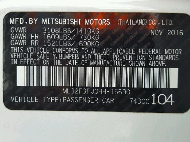 ML32F3FJ0HHF15690 - 2017 MITSUBISHI MIRAGE G4 WHITE photo 10