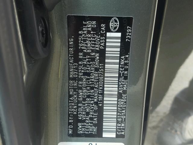 4T1BF1FKXDU677511 - 2013 TOYOTA CAMRY L GREEN photo 10