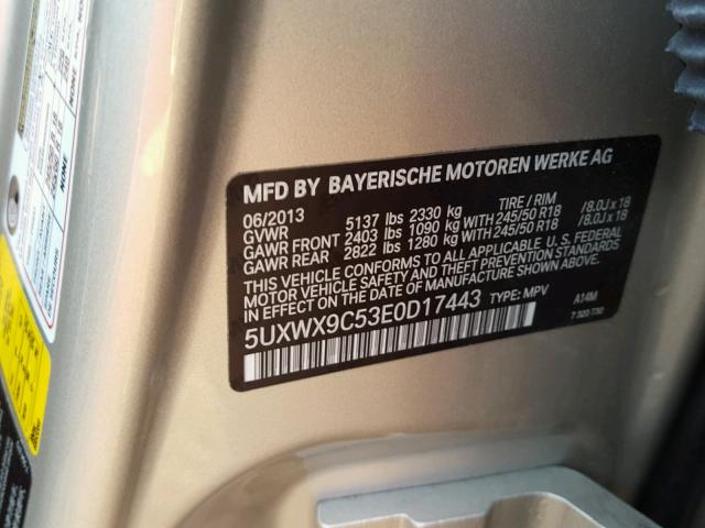 5UXWX9C53E0D17443 - 2014 BMW X3 XDRIVE2 TAN photo 10