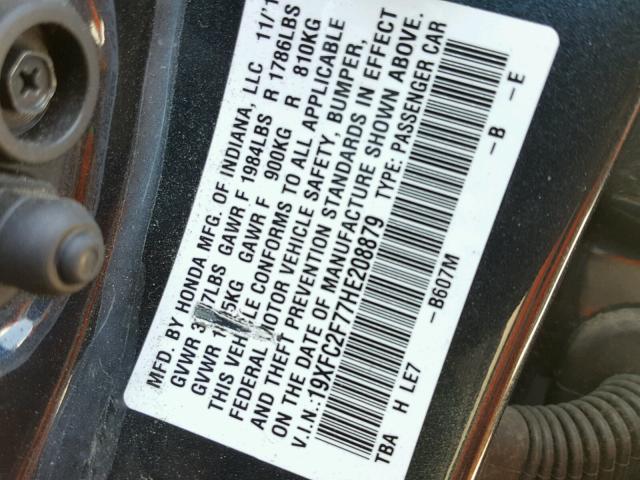 19XFC2F77HE208879 - 2017 HONDA CIVIC EX ლურჯი ფოტო 10