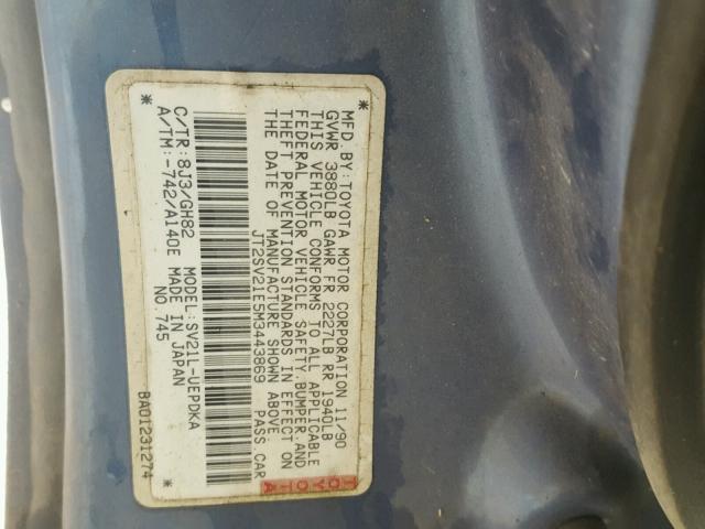 JT2SV21E5M3443869 - 1991 TOYOTA CAMRY DLX BLUE photo 10