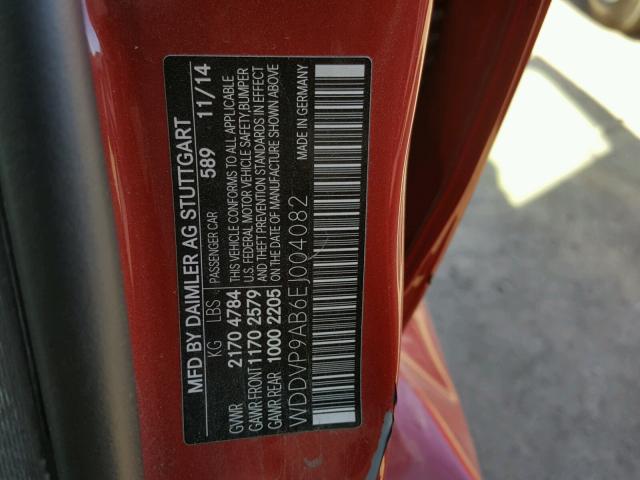 WDDVP9AB6EJ004082 - 2014 MERCEDES-BENZ B ELECTRIC RED photo 10