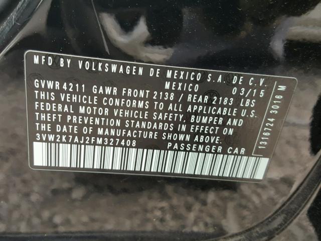 3VW2K7AJ2FM327408 - 2015 VOLKSWAGEN JETTA BASE BLACK photo 10
