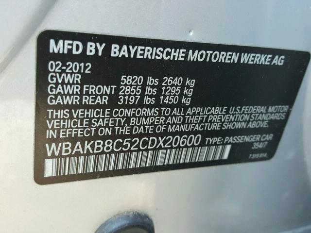 WBAKB8C52CDX20600 - 2012 BMW 750LI SILVER photo 10