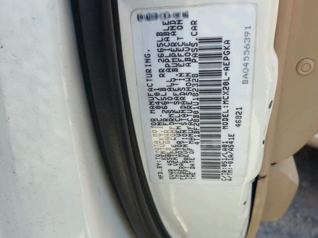 4T1BF28B01U182328 - 2001 TOYOTA AVALON XL WHITE photo 10