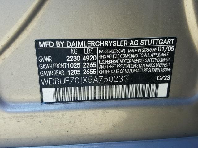 WDBUF70JX5A750233 - 2005 MERCEDES-BENZ E 500 SILVER photo 10