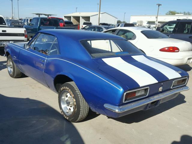 123377N231622 - 1967 CHEVROLET CAMARO BLUE photo 3