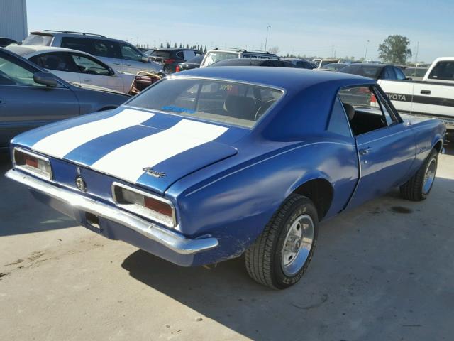 123377N231622 - 1967 CHEVROLET CAMARO BLUE photo 4