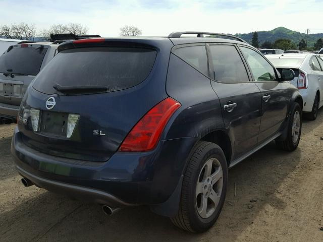 JN8AZ08T63W100893 - 2003 NISSAN MURANO SL BLUE photo 4