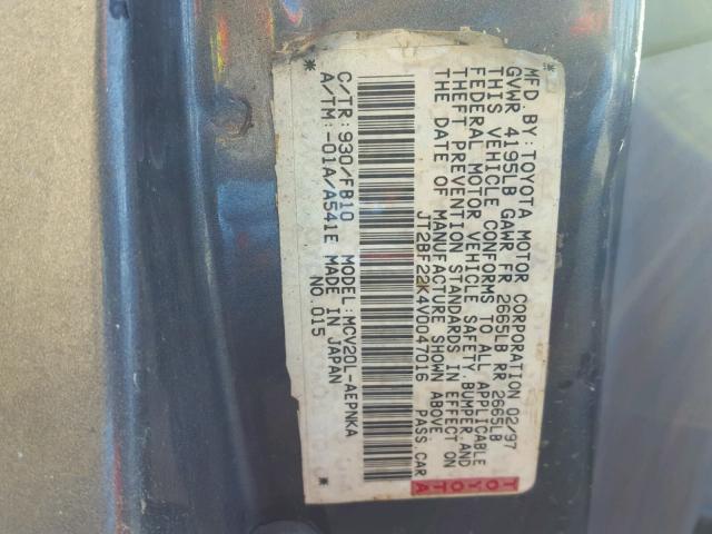 JT2BF22K4V0047016 - 1997 TOYOTA CAMRY LE GRAY photo 10