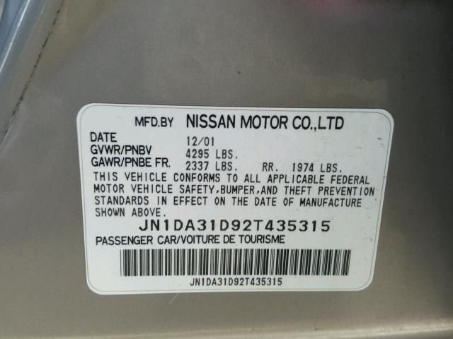 JN1DA31D92T435315 - 2002 NISSAN MAXIMA GLE TAN photo 10