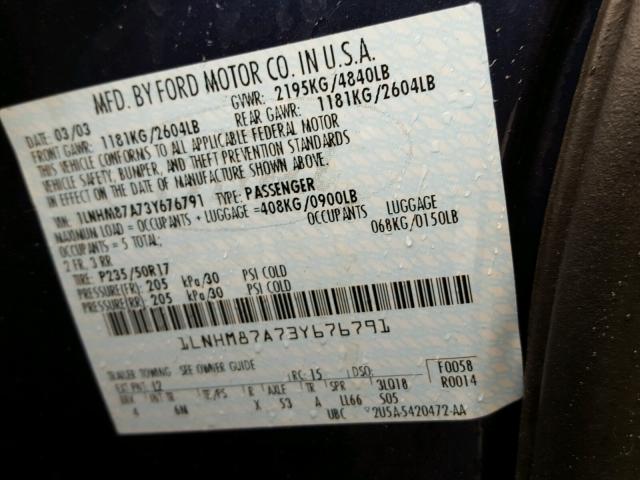 1LNHM87A73Y676791 - 2003 LINCOLN LS Mavi foto 10