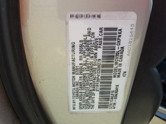 2T1FF28P41C539279 - 2001 TOYOTA CAMRY SOLA SILVER photo 10
