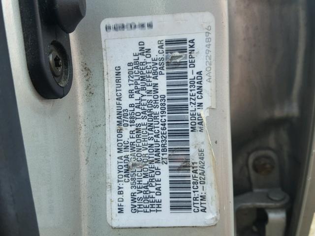 2T1BR32E64C190830 - 2004 TOYOTA COROLLA CE SILVER photo 10