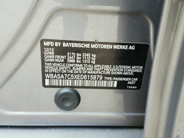 WBA5A7C5XED615879 - 2014 BMW 528 XI GRAY photo 10