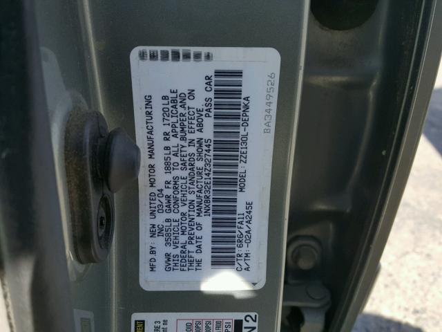 1NXBR32E14Z327445 - 2004 TOYOTA COROLLA CE SILVER photo 10