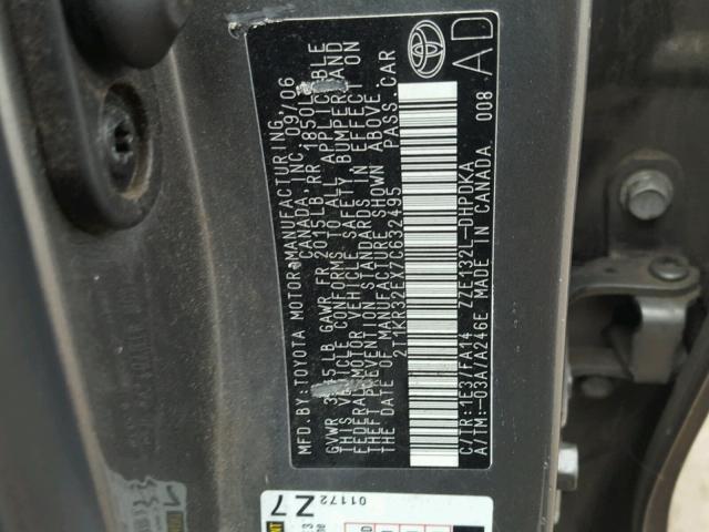 2T1KR32EX7C632495 - 2007 TOYOTA COROLLA MA GRAY photo 10