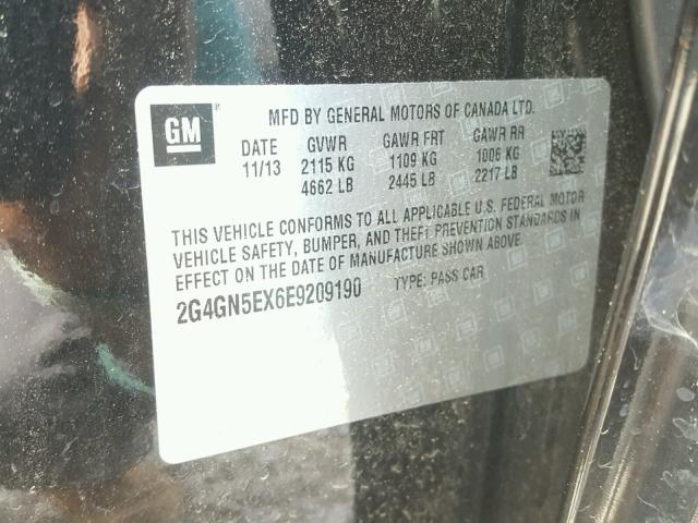 2G4GN5EX6E9209190 - 2014 BUICK REGAL PREM BLACK photo 10