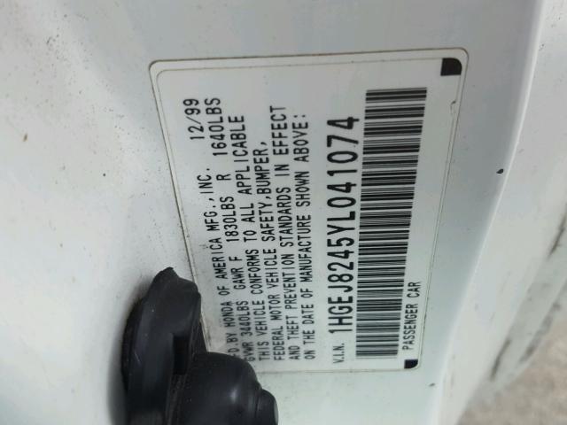 1HGEJ8245YL041074 - 2000 HONDA CIVIC EX თეთრი ფოტო 10