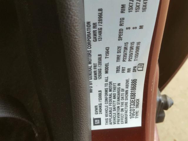 1GCDT33EX88186886 - 2008 CHEVROLET COLORADO L MAROON photo 10
