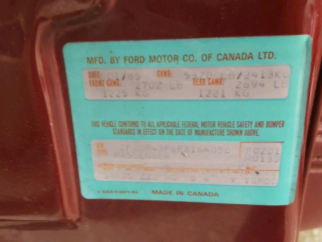 2FABP43F6FX164056 - 1985 FORD LTD CROWN RED photo 10