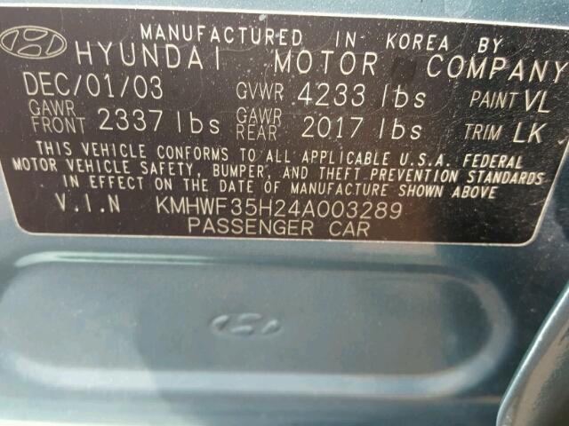 KMHWF35H24A003289 - 2004 HYUNDAI SONATA GLS GREEN photo 10