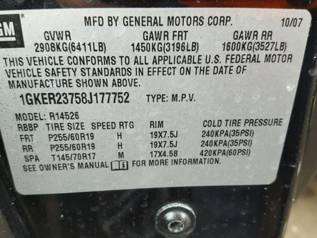 1GKER23758J177752 - 2008 GMC ACADIA SLT შავი ფოტო 10