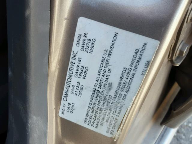 2CNBJ634126902122 - 2002 CHEVROLET TRACKER LT GOLD photo 10