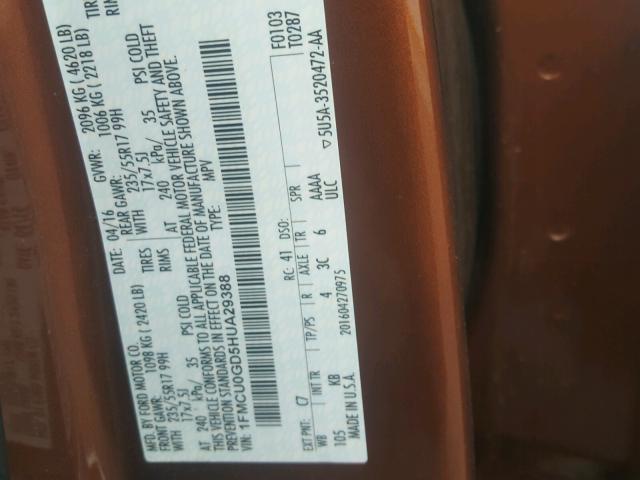 1FMCU0GD5HUA29388 - 2017 FORD ESCAPE SE BROWN photo 10