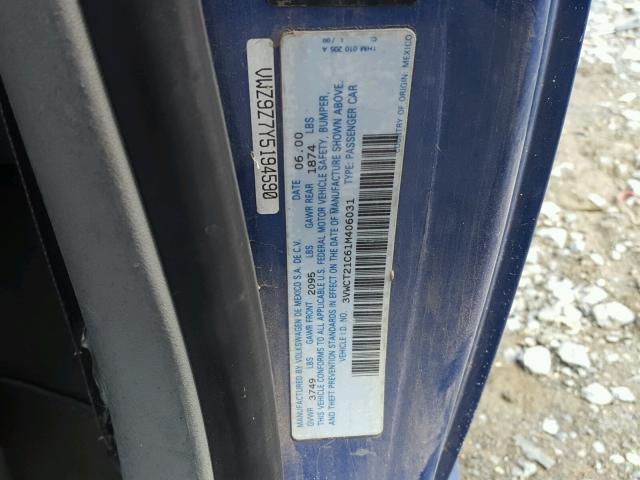 3VWCT21C61M406031 - 2001 VOLKSWAGEN NEW BEETLE 蓝色 照片 10