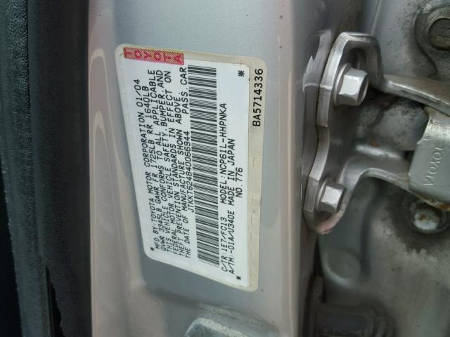 JTKKT624840066944 - 2004 TOYOTA SCION XA SILVER photo 10