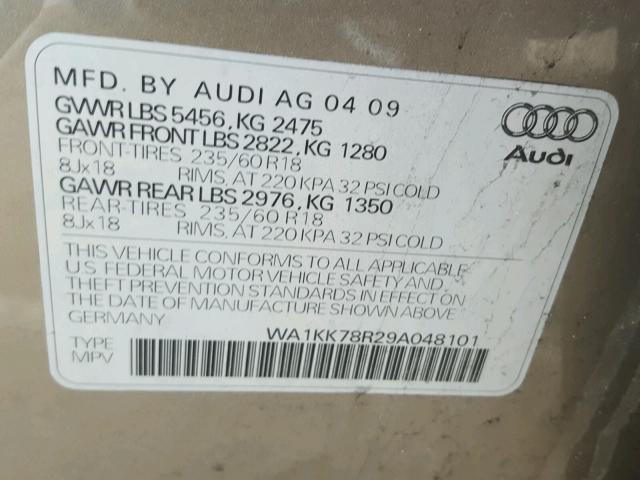 WA1KK78R29A048101 - 2009 AUDI Q5 3.2 BROWN photo 10