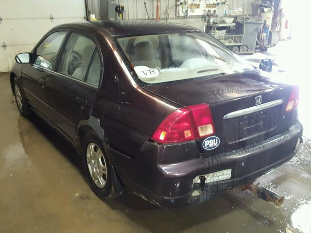 2HGES16571H581908 - 2001 HONDA CIVIC LX BURGUNDY photo 3