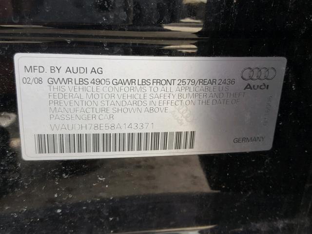 WAUDH78E58A143371 - 2008 AUDI A4 3.2 QUA BLACK photo 10