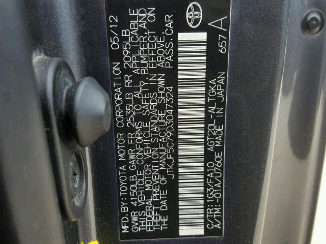 JTKJF5C79D3047324 - 2013 TOYOTA SCION TC 石墨色 照片 10