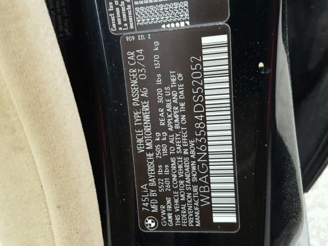 WBAGN63584DS52052 - 2004 BMW 745 LI BLACK photo 10