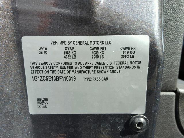 1G1ZC5E13BF110319 - 2011 CHEVROLET MALIBU 1LT 灰色 照片 10