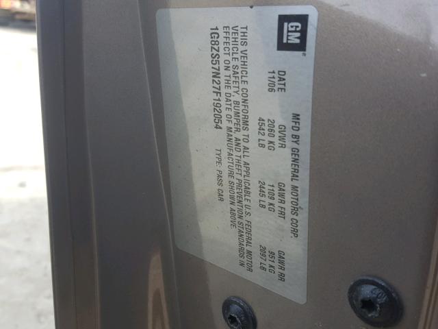 1G8ZS57N27F192054 - 2007 SATURN AURA XE TAN photo 10