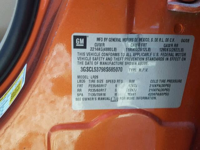 3GSCL53798S685070 - 2008 SATURN VUE XR ORANGE photo 10