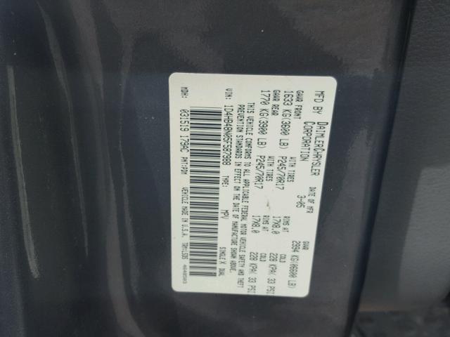 1D4HB48N05F587988 - 2005 DODGE DURANGO SL GRAY photo 10