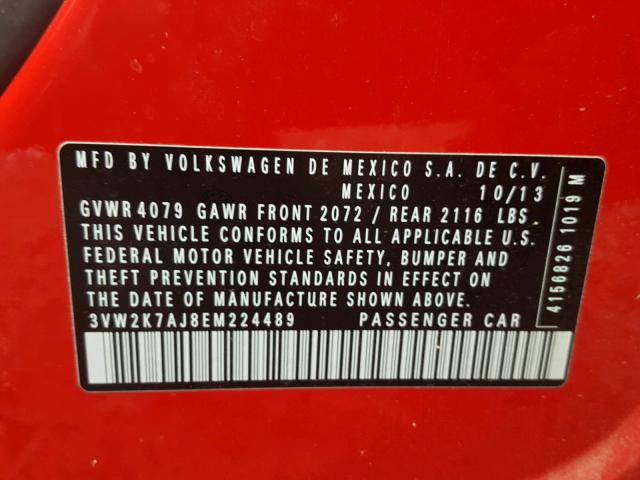 3VW2K7AJ8EM224489 - 2014 VOLKSWAGEN JETTA BASE 红色 照片 10