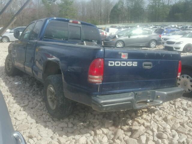 1B7GL22XXYS587304 - 2000 DODGE DAKOTA BLUE photo 3