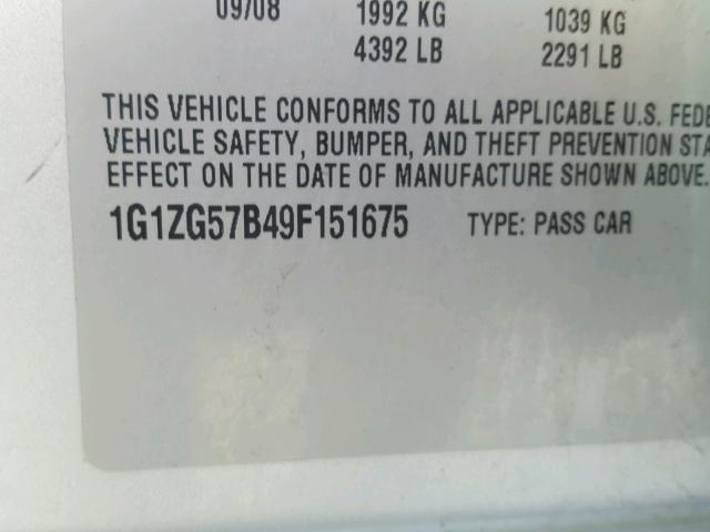 1G1ZG57B49F151675 - 2009 CHEVROLET MALIBU LS 银色 照片 10