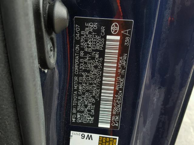 JTKDE177870215916 - 2007 TOYOTA SCION TC 蓝色 照片 10