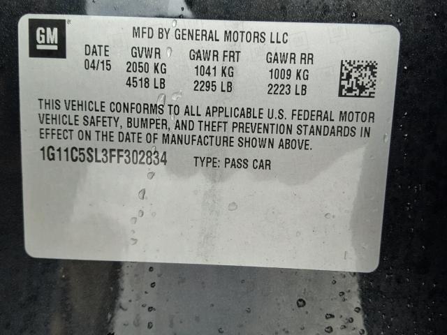 1G11C5SL3FF302834 - 2015 CHEVROLET MALIBU 1LT 石墨色 照片 10