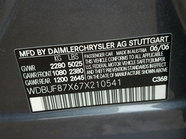 WDBUF87X67X210541 - 2007 MERCEDES-BENZ E 350 4MAT GRAY photo 10